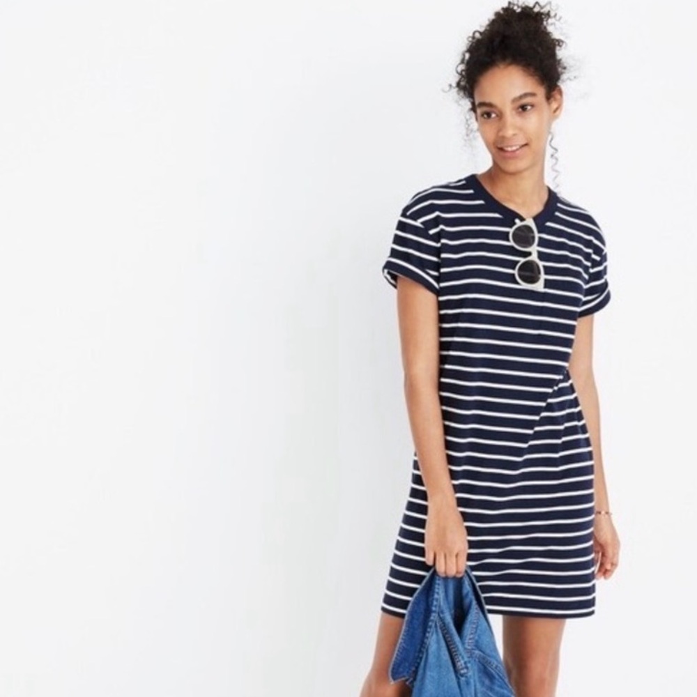 Madewell Navy & White Striped Short Sleeve Tee Dress